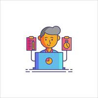 A man with a laptop and a clock on his desk vector