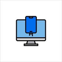 A computer monitor with a phone on it vector