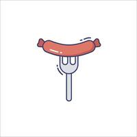 A sausage on a fork icon vector