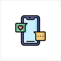 A phone with a chat bubble and a heart vector