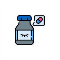 Pill bottle icon with eyelashes and pills vector