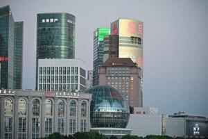 Modern City Skyline with Unique Architectural Features. in Shanghai, China, July 28, 2024 photo
