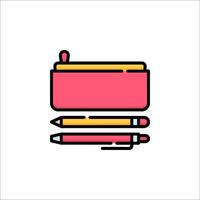 A pink pencil case and pencils on a white background vector