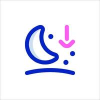 A blue and pink icon with a crescent moon vector