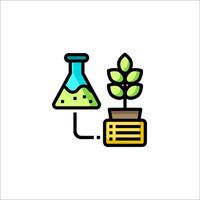 A plant and a flask are shown in a flat line icon vector