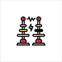 A pair of electrical towers with a red and yellow light vector