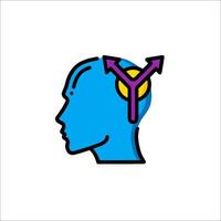 A person's head with a purple arrow pointing to the right vector