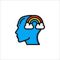A blue head with a rainbow in the middle and clouds vector