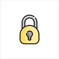 A lock icon with a yellow key vector