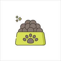 A dog bowl with food and a paw print vector
