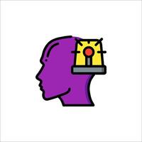 A purple head with a light bulb on it vector