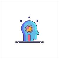 A person's head with a magnifying glass and a pie chart vector