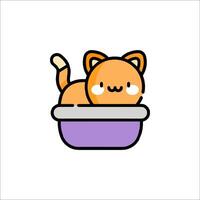 Kawaii cat in a bowl icon vector