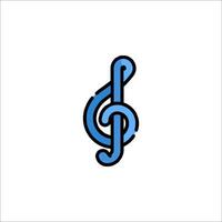 A musical note icon with a blue line vector