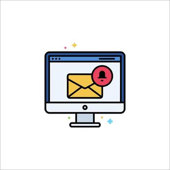 Email icon with a red envelope on a computer screen vector
