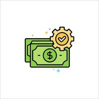 Money icon with gears and check mark vector