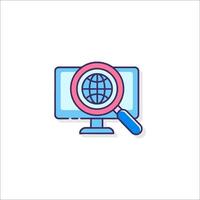 Magnifying glass icon with globe on monitor vector