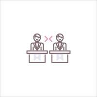Two people sitting at a table with a sign that says x vector