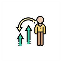 A man is standing in front of an arrow pointing upward vector