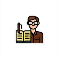 A man with glasses holding a book icon vector