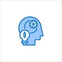A blue icon of a head with gears and a dollar sign vector