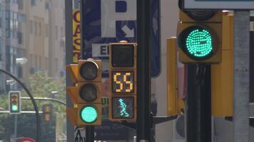 Traffic lights in green with indicator for pedestrian crossing and time meter video