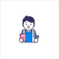 A boy with a backpack and a book icon vector