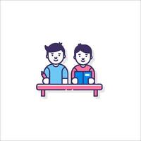 Two people sitting at a table with books vector