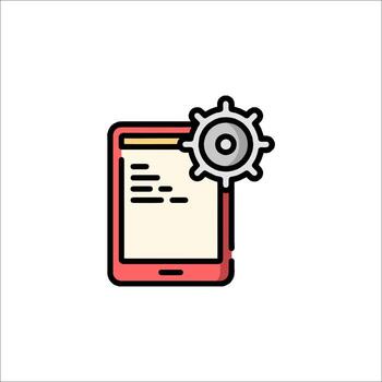 A tablet with a gear on it and a text document vector