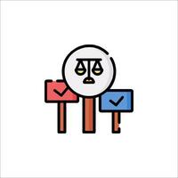 A justice scale icon with a check box and a scale vector