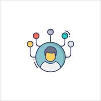 A person with a circle around them and a bunch of icons vector