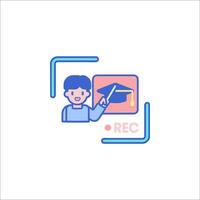 Recording icon with a person pointing to a camera vector