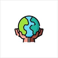 Hands holding the earth icon vector