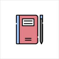 A red notebook and pencil icon on a white background vector