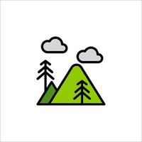 A mountain and trees icon with clouds and trees vector