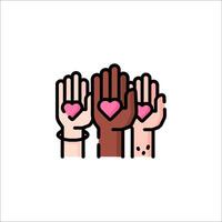 Hands with hearts icon vector