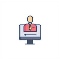 A man in a tie sitting on a computer vector
