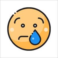 A sad emoticor with a tear on his face vector