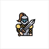 A knight with a sword and helmet icon vector