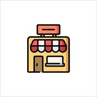 A store icon with a red awning and a sign vector