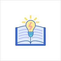 An open book with a light bulb on top vector