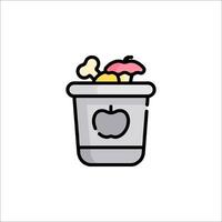 A trash can with an apple and mushrooms inside vector