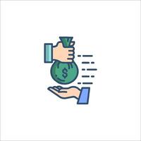 A hand holding a bag of money and a hand giving it to someone vector