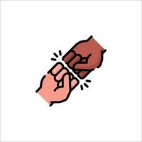 Two hands holding each other in a line icon vector