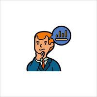 A man in a suit is thinking about a graph vector