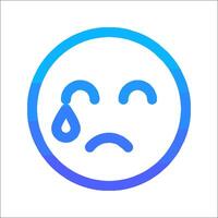 A blue and white icon with a crying emoticor vector