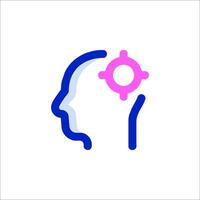 A blue and pink icon of a person's head with a gear in the middle vector