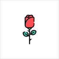 A red rose is shown in a line drawing vector