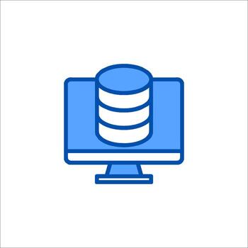 A computer with a stack of data on it vector