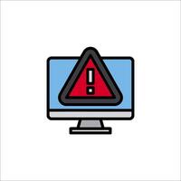 A computer monitor with a warning sign on it vector